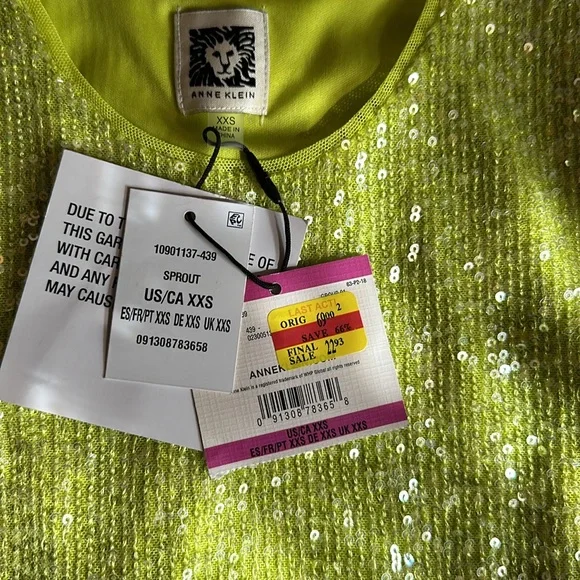 Anne Klein Sequin Tank in Sprout Green XXS - Picture 6 of 9